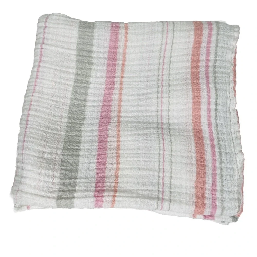 Aden + Anais Baby Blanket Pink Gray Stripe Muslin Cotton Swaddle Security Lovey